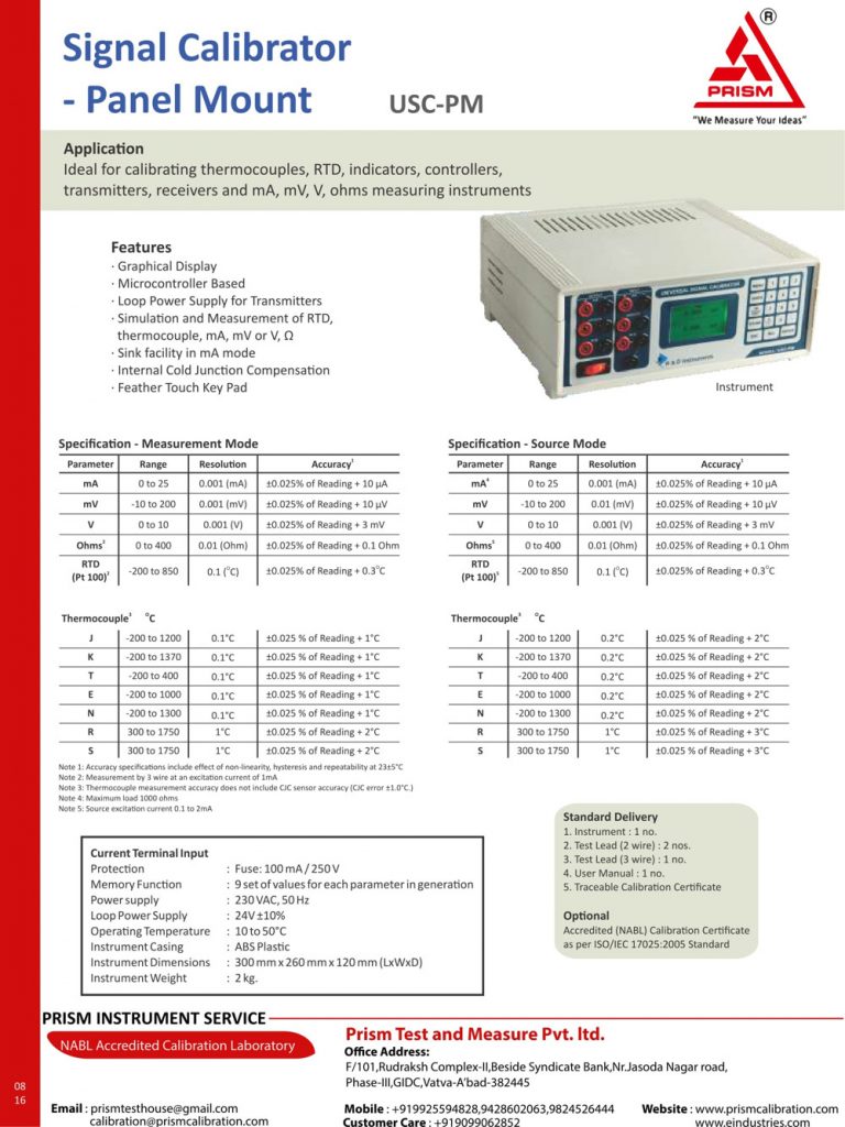signal calibrator panel mount usc pm Prism Calibration Centre